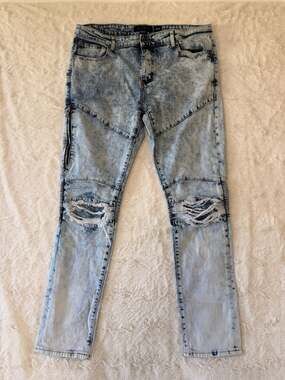Decibel Moto Skinny Jeans Size 38/32 Light Blue Acid Wash Ripped Denim
